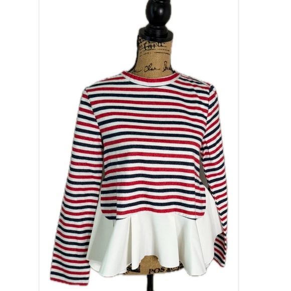English Factory Tops - English Factory Red, White, and Blue Striped Ruffle Blouse